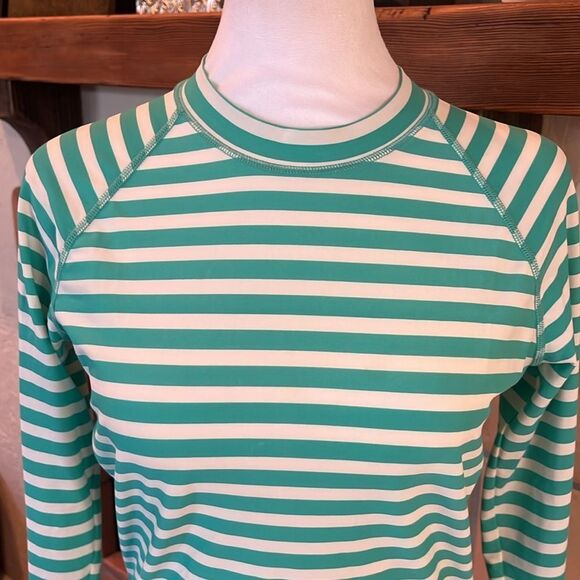 J. Crew Long Sleeve Rash Guard, Green and White Stripe, size M - Picture 2 of 9